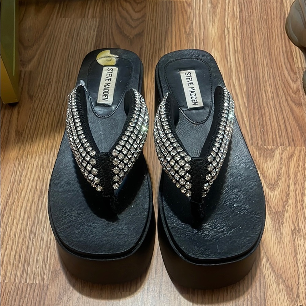 Steve Madden Black and Silver Rhinestone Sandals